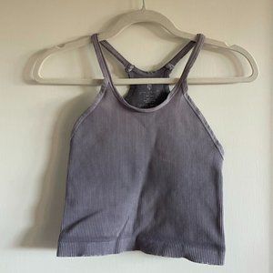 Happiness Runs Long Crop Tank - Grey